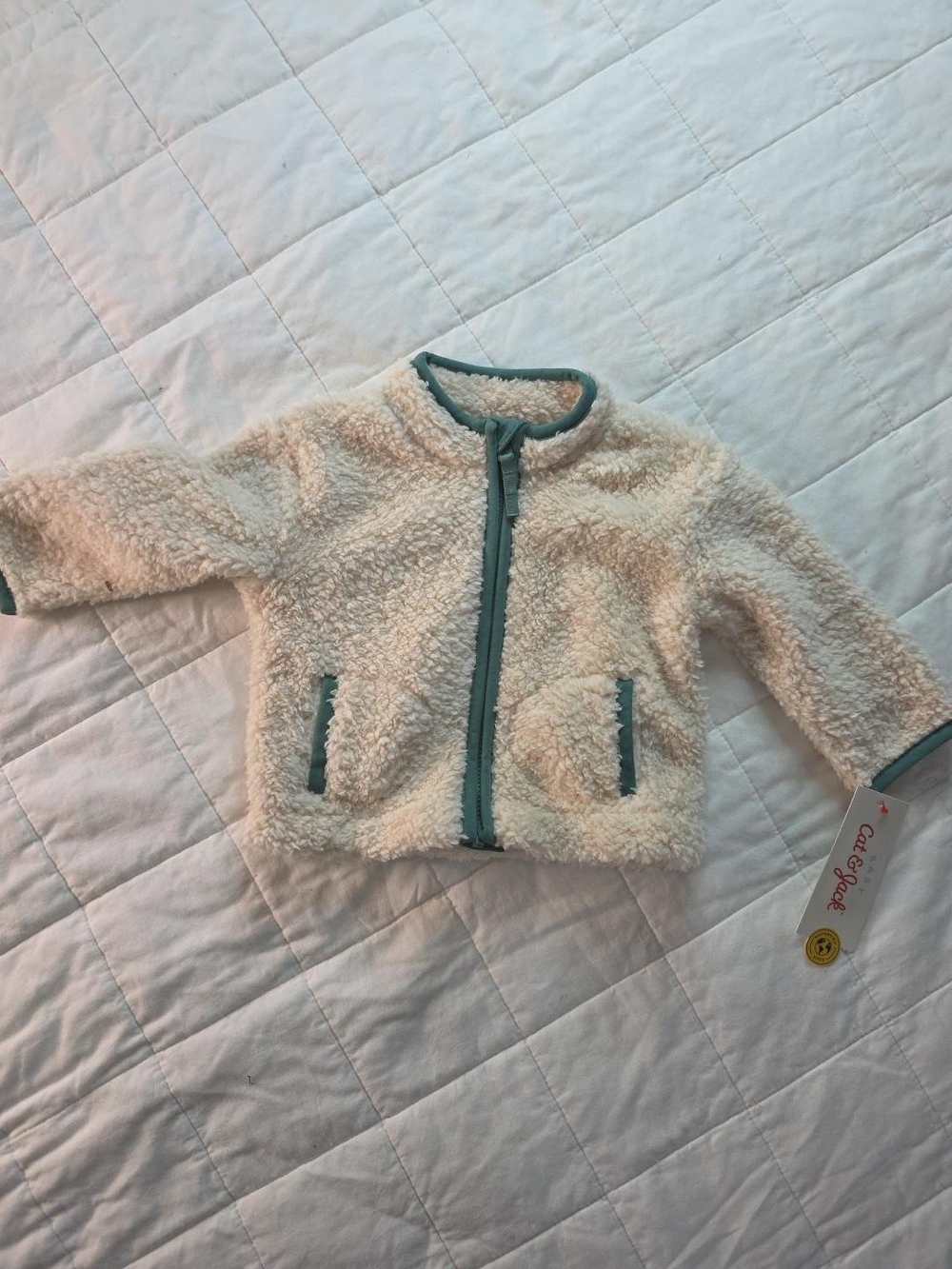 Baby Cat & Jack Sherpa Fleece Jacket 3-6M Beige Green Full Zip NWT